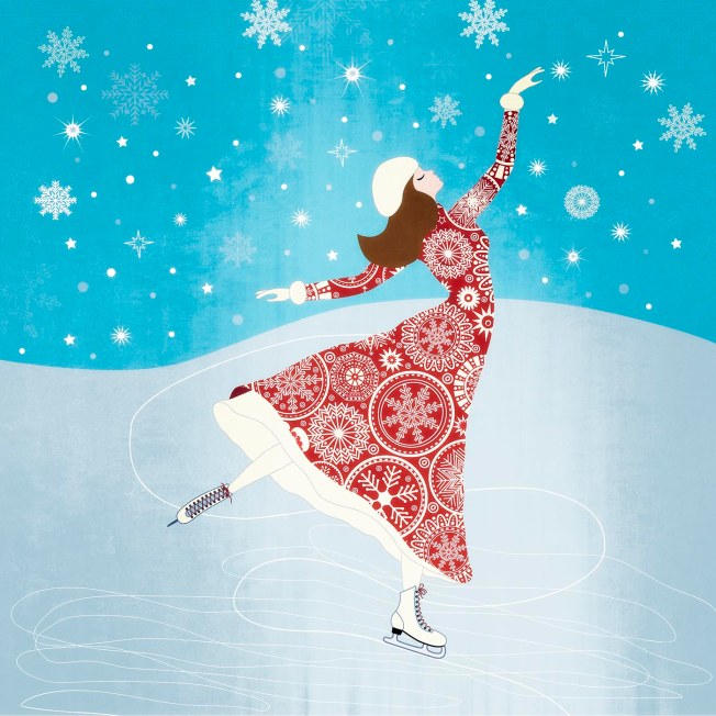 Christmas greeting card with a girl skater