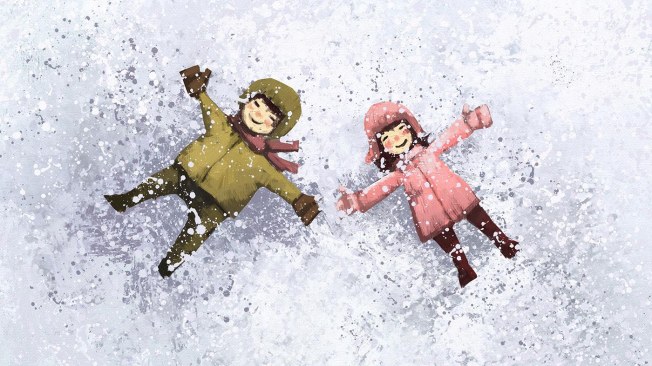 boy and girl happy in winter outdoor, digital painting illustration